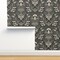 Neutral Woodland Dark Green Cream Beige Forest Damask Mushroom Gray Custom Removable Wallpaper by Spoonflower Peel & Stick Wallpaper 2FT Wide